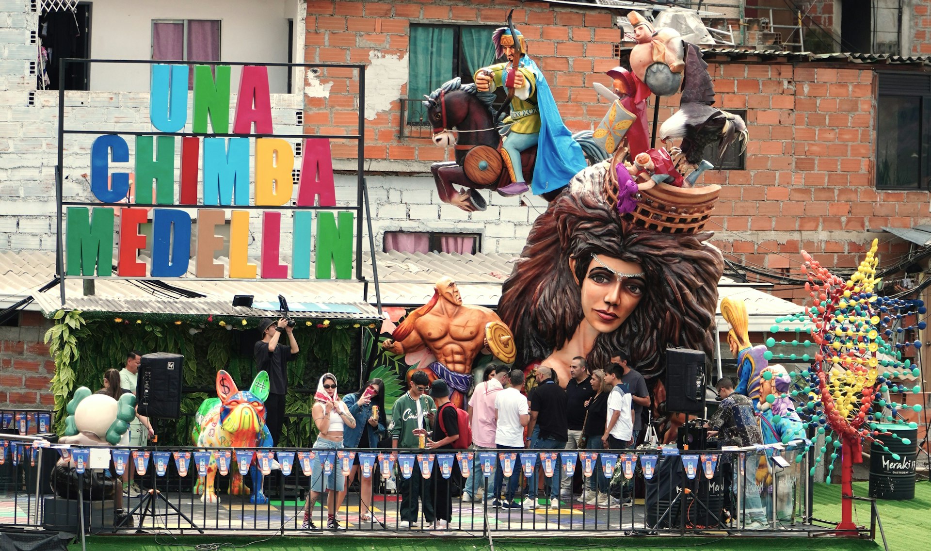 A carnival float with a man dressed as a lion